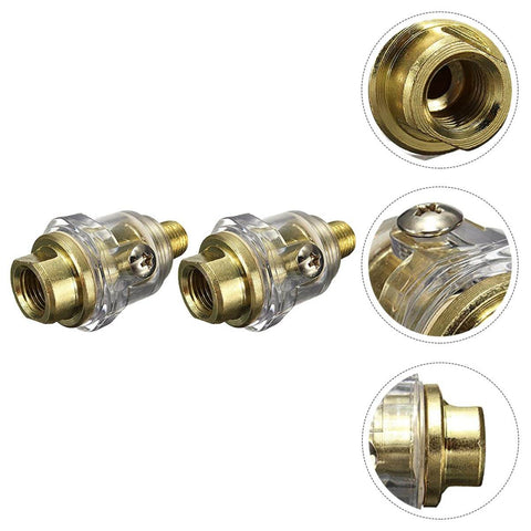 Mini Inline Lubricator Oiler for Pneumatic Tools, One Quarter Inch Aluminum Inline FRL, shown in 2-pack with clear casing details.