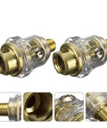 Two Mini Inline Lubricator Oilers for Pneumatic Tools, made of One Quarter Inch Aluminum Inline FRL with golden finish.