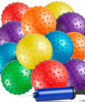 Mini Knobby Balls - (Pack of 12) Bulk 5 Inch Sensory Balls and Spiky Massage Stress Balls with Pump in assorted colors