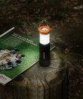 2 In 1 Mini Lanterns And Flashlights With 3 Modes And Zoomable LED Beams on a tree stump outdoors