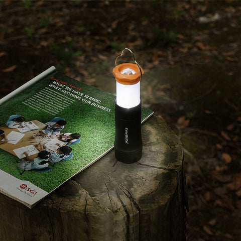 2 In 1 Mini Lanterns And Flashlights With 3 Modes And Zoomable LED Beams on a tree stump outdoors