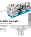 Mini Lathe Hand Wheel CNC Aluminum Alloy Hand Wheel With Handle For Internal Chamfered Hole Ergonomic Design next to a lathe machine