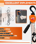 Mini Lever Chain Hoist One Quarter Ton 550 Lb Capacity 10 Ft Lift Safety Hooks Manual Come Along Winch G80 Chain display