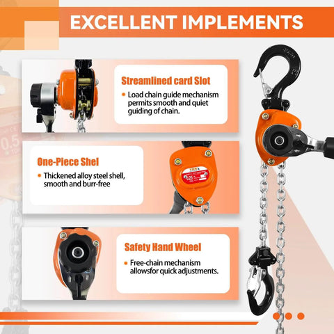 Mini Lever Chain Hoist One Quarter Ton 550 Lb Capacity 10 Ft Lift Safety Hooks Manual Come Along Winch G80 Chain features