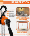Use operation of Mini Lever Chain Hoist One Quarter Ton 550 Lb Capacity 10 Ft Lift Safety Hooks Manual Come Along Winch G80 Chain