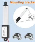 Mini Electric Linear Actuator AWINLI 12V 2 Inch Stroke, with mounting bracket and hardware, compact design, ideal for small devices.