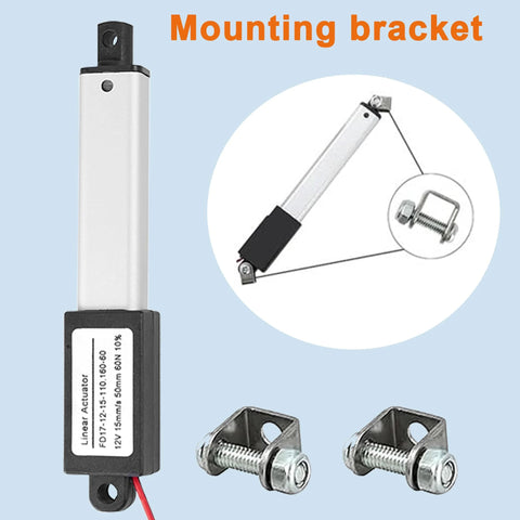 Mini Electric Linear Actuator AWINLI 12V 2 Inch Stroke, with mounting bracket and hardware, compact design, ideal for small devices.