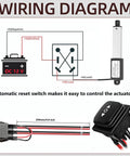 Wiring diagram for Mini Electric Linear Actuator AWINLI 12V 2 Inch Stroke with control switch and wiring connectors.