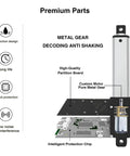 Juyancao 50mm 20N mini 12V electric linear actuator with bracket; diagram shows motor and metal gear.