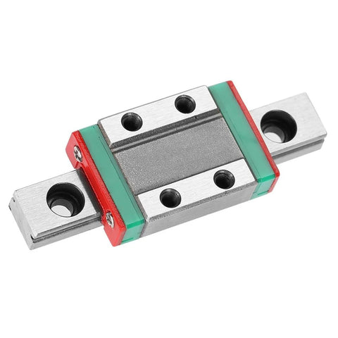 Miniature Linear Guide Rail 9mm Wide With Slide Block Ball Retainer And Lubrication System, front view on white background.