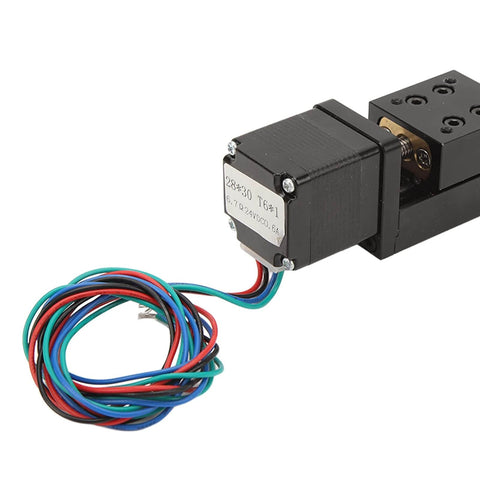 Mini Linear Rail Slide Actuator - 50mm Stroke Alloy Stepper Motion Stage with 1 Piece Screw Rod, motor and wires visible