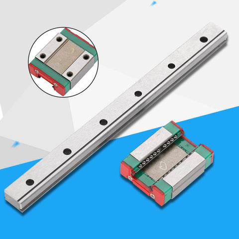 Miniature 12mm Wide Linear Rail Guide With Ball Retainer and Built In Lubrication System displayed on blue background