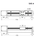 Technical drawing of Mini Linear Rail Guide Slide Actuator T6x1 Lead Screw with NEMA11 Stepper Motor,100mm Effective Stroke Length.