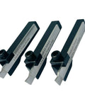 Mini Parting Off Tool Clamp With M2 HSS Blade For Myford Lathe showing three clamps with 8mm, 10mm, 12mm holders for metalworking.