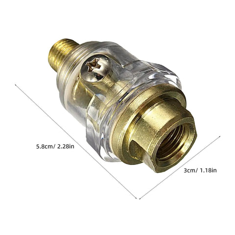 Two Pack Mini One Quarter Inch In Line Pneumatic Oil Lubricator Oiler for Air Tools and Compressors with dimensions