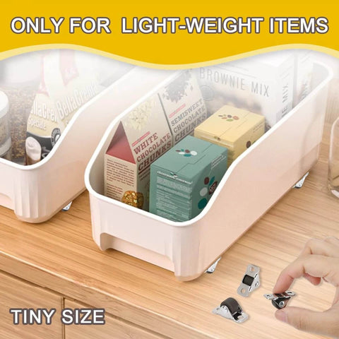 8Pcs 1/2 Inch Mini Rigid Caster Wheels attached to storage bins for lightweight items