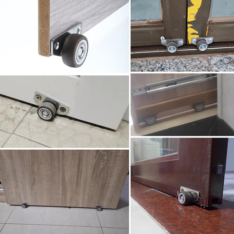 Mini Side Mount Casters 1.25 Inch With Mounting Screws For Furniture Rolling Cabinets Drawers Trundle Beds And Small DIY Projects Space Saving Low Profile Casters With Premium Steel Construction 4 Pieces For Under Bed Storage And Lightweight Furniture shown installed on various furniture.