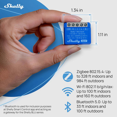 Gen4 1 Mini Smart Relay Switch With Wi Fi Zigbee And Matter Support, 1 Channel 8A Dry Contacts, No Hub Needed, compact size in hand