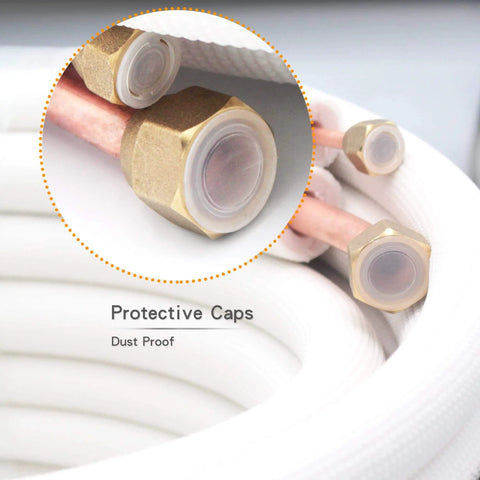 16 Ft Mini Split Line Set With 1/4 In And 3/8 In OD Copper Tubing Thickened White PE Insulated Coil Flared Nuts