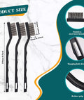 12 Pcs Mini Stainless Steel Wire Brush Set with Curved Handle, dimensions shown, ideal for cleaning weld slag and rust.