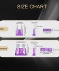 Car Fuses Assortment Kit With 1200 Pcs Of Fuses, size chart for mini and standard fuses, detailed dimensions shown