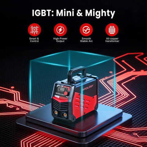 Ultra Portable Mini Stick Welder Wrdlosy Weighs 4.4 Lbs IGBT Inverter showcased on digital platform with features listed