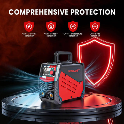 Ultra Portable Mini Stick Welder Wrdlosy Weighs 4.4 Lbs IGBT Inverter shown with comprehensive protection icons