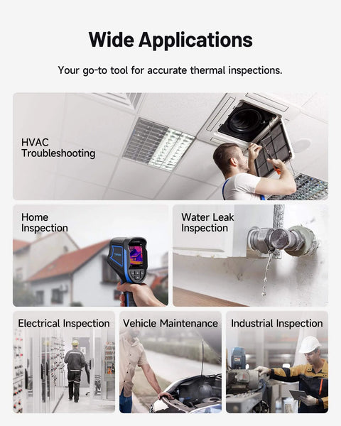 Mini Thermal Imaging Camera used for HVAC, home and water leak inspections, electrical and industrial tasks, vehicle maintenance.