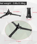 Mini Tripod Base for Monopods with Three Eighths Inch Screw Desktop Stand with Three Feet Monopod Support shown in dimensions