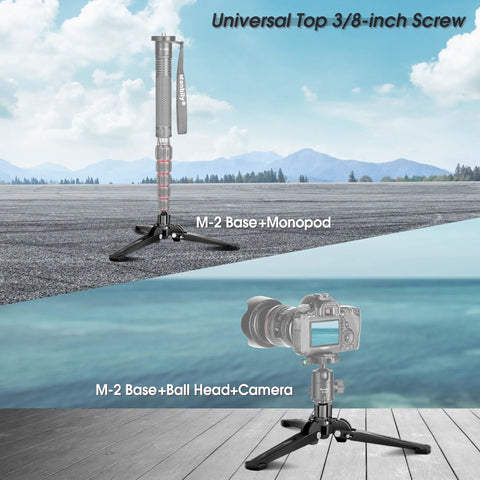 Mini Tripod Base for Monopods with Three Eighths Inch Screw Desktop Stand and Camera, outdoor and indoor setup