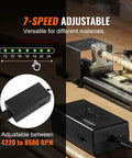 Compact Mini Wood Lathe Machine With Seven Speeds 4220 5300 5650 6350 6660 7050 8450 RPM in operation on a wooden table