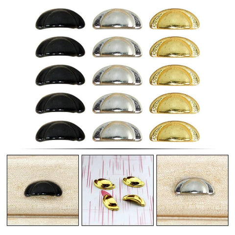 Thirty Pcs Miniature Alloy Knobs For Dollhouse Cabinets And Drawers One Twelfth Scale Tiny Drawer Pulls in gold, silver, and black.