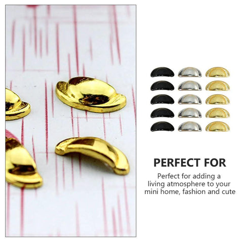 Thirty Pcs Miniature Alloy Knobs For Dollhouse Cabinets And Drawers One Twelfth Scale, gold knobs close-up and color options display