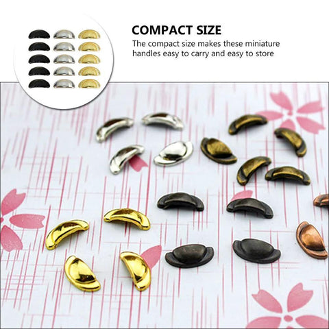 Thirty Pcs Miniature Alloy Knobs For Dollhouse Cabinets And Drawers One Twelfth Scale Tiny Drawer Pulls displayed on floral background