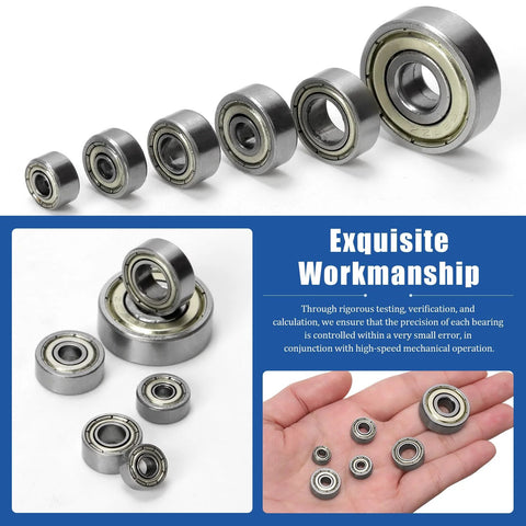 60 Piece Miniature Ball Bearing Set Carbon Steel Deep Groove Bearings 693ZZ 623ZZ 624ZZ 685ZZ 687ZZ 627ZZ Double Shield display