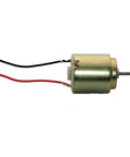 Side view of United Scientific Supplies DCM015 Miniature DC Motor, 20 mm Diameter, 40 mm Length with attached wires and shaft