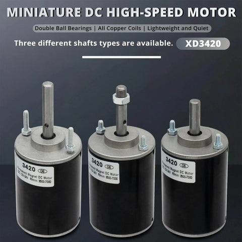 Three High Torque DC Motor 12V/24V 30W - 3500/7000RPM Permanent Magnet Electric Motors with different XD-3420 threaded shafts