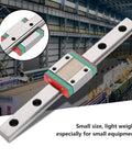 Miniature 12mm Wide Linear Rail Guide With Ball Retainer And Built In Lubrication System, 150mm Travel Length, in an industrial setting