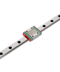 Miniature Linear Rail Guide 12mm Width With 4 Point Contact, ball retainer, lubrication system, 200mm length, close-up view