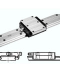 SGW21TEB NB made in Japan 21mm Miniature Square Slide Unit Block - Seals Linear Motion shown on guide rail with technical drawings