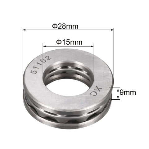Dope Miniature Thrust Ball Bearing 15mm Bore 28mm Outer Diameter 9mm Thick Chrome Steel AISI 52100 With Washers Pack Of 4