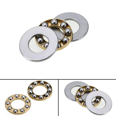 10 Pack F8 16M Miniature Thrust Axial Metal Ball Bearing 8x16x5mm laid out showing metal and ball components