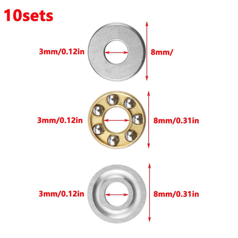 Miniature Thrust Ball Bearings 8mm Outer Diameter 3mm Bore 3 point 5 mm Thickness Chrome Steel F3 8 Pack of 10 high hardness