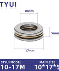10 Pack Miniature Thrust Ball Bearings STYUI F10 17M 10mm Bore 17mm Outer Diameter 5mm Thick Brass Cage Chrome Steel