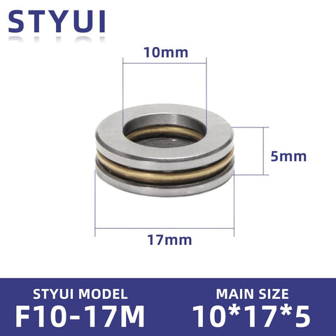10 Pack Miniature Thrust Ball Bearings STYUI F10 17M 10mm Bore 17mm Outer Diameter 5mm Thick Brass Cage Chrome Steel