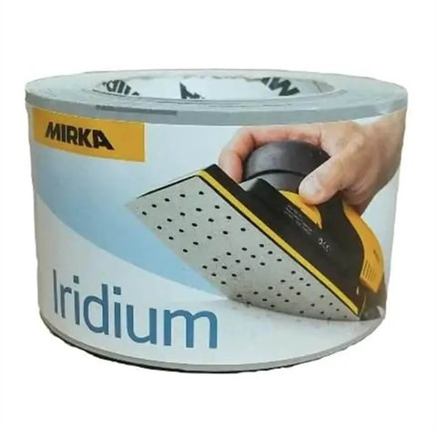 Mirka Iridium 220 Grit Vacuum Grip On Sanding Sheet Roll with grip handle, ideal for dust extraction and fine finishes.