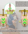 Sliding Closet Door Rollers Replacement Hardware For Mirror And Wardrobe Doors Pack Of 2 shown with gold steel housing and installation illustration.