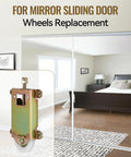 Sliding Mirror Door Rollers Replacement For Wood Framed Doors One And A Half Inch Nylon Concave Ball Bearing Wheel Two And A Half Inch Mounting Hole Height Two Pack Compatible With N 6870 Delivers Smooth Glide And Quiet Operation, shown against bedroom mirror door.