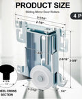 Four Pack Sliding Mirror Closet Door Rollers Steel-Framed Bottom Mount Replacement For Mirror Wardrobe 1-7/16 Inch Wheel Diameter