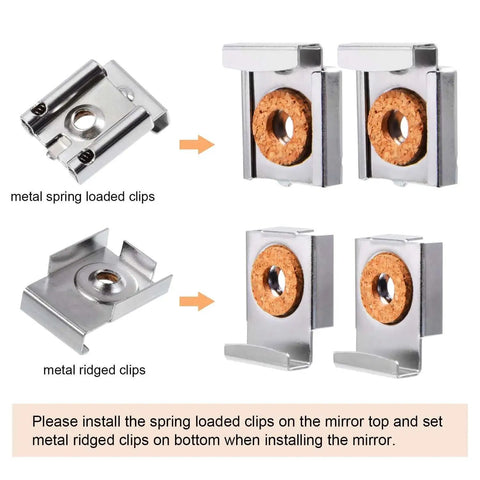 Mirror Hanger Clips Set For Unframed Mirrors Eight Pieces Spring Loaded Metal Clips With Screws And Plugs Supports Up To Ten Kilograms